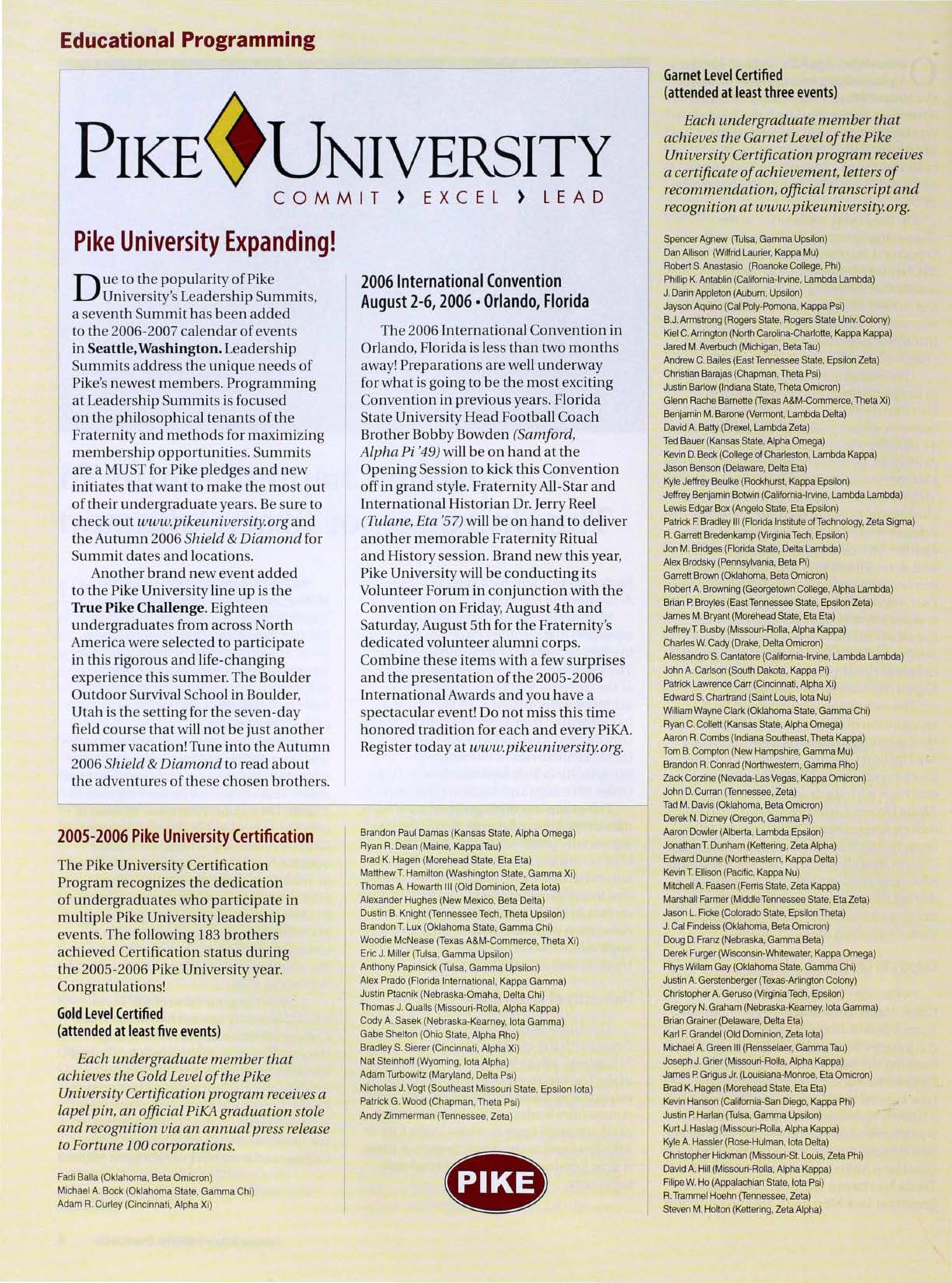 Educational Programming: 2005-2006 Pike University Certification